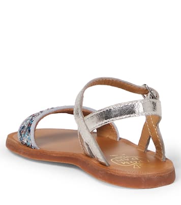 Sandales Plagette Buckle en cuir à paillettes | Pom d'Api