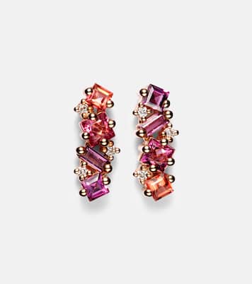 Boucles d’oreilles en or rose 14 ct avec pierres précieuses et diamants | Suzanne Kalan