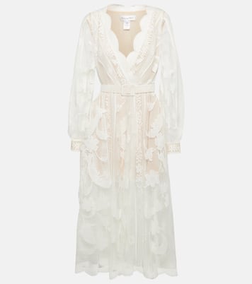 Belted cotton-blend lace midi dress | Oscar de la Renta