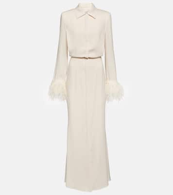 Abito chemisier lungo in crêpe con piume | Roland Mouret