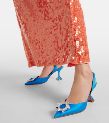 Verzierte Slingback-Pumps Begum 70 aus Satin | Amina Muaddi