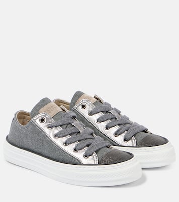 Sneakers in canvas con pelle e monili | Brunello Cucinelli