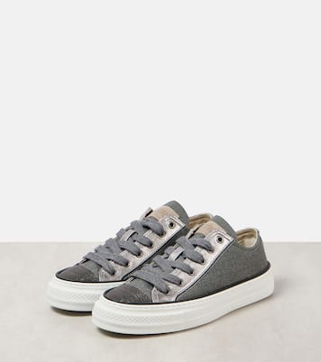 Sneakers in canvas con pelle e monili | Brunello Cucinelli