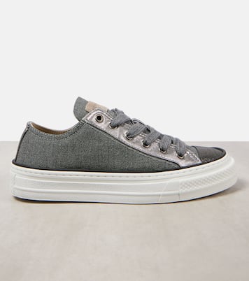 Sneakers in canvas con pelle e monili | Brunello Cucinelli