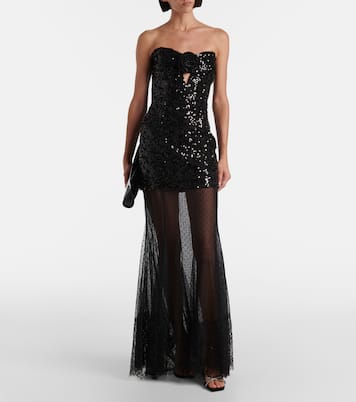 Abito lungo Diana con paillettes in mesh | Rebecca Vallance