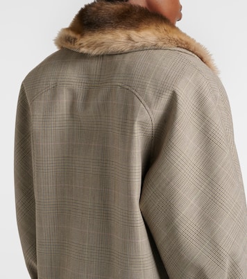 Checked shearling-trimmed wool jacket | Gucci
