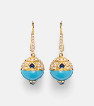 18kt gold (750/1000) earrings with turquoise, sapphire, and diamonds | Marina B