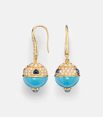 18kt gold (750/1000) earrings with turquoise, sapphire, and diamonds | Marina B