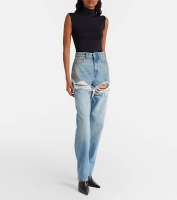 Distressed embellished wide-leg jeans | Area