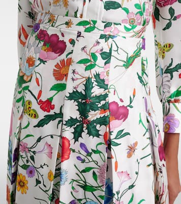 Floral pleated silk twill mid skirt  | Gucci