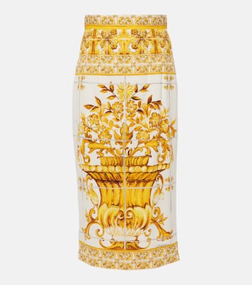 Jupe midi Majolica en soie mélangée | Dolce&Gabbana
