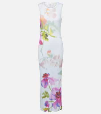 Robe midi en soie et coton à fleurs | Loewe