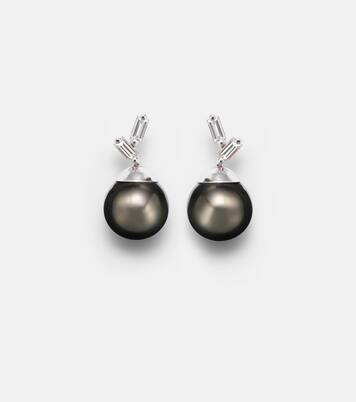 18kt white gold earrings with diamonds and pearls | Suzanne Kalan