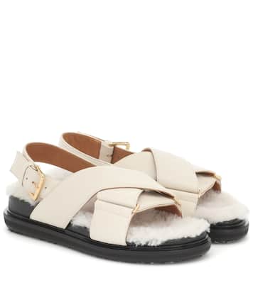 Sandalias Fussbett de piel y borrego | Marni