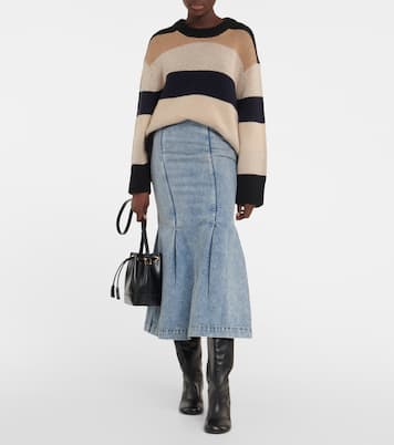Falda midi Levine en denim con costuras | Khaite