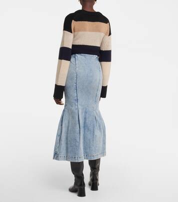Falda midi Levine en denim con costuras | Khaite