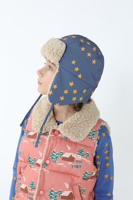 Printed faux shearling-trimmed hat  | Tinycottons