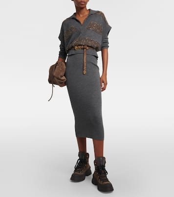 Ribbed-knit virgin wool and cashmere midi dress | Brunello Cucinelli