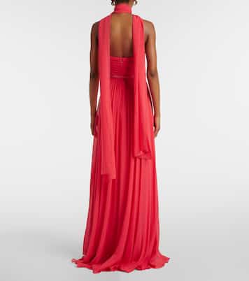 Abito lungo in seta con foulard | Elie Saab