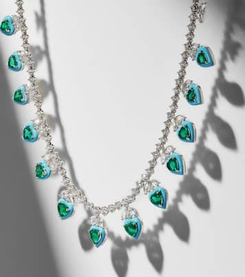 Choker en or blanc 18 ct, émeraudes et diamants | Kamyen