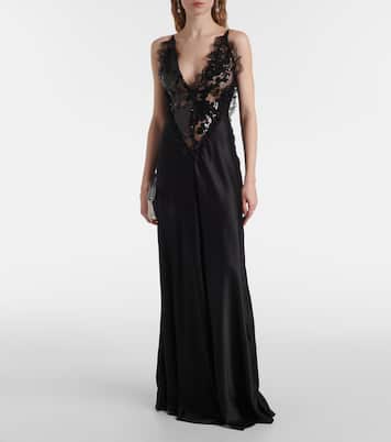 Sequined lace-trimmed satin gown | Rodarte