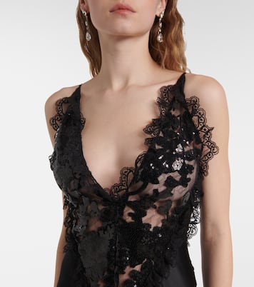 Sequined lace-trimmed satin gown | Rodarte