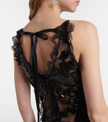 Sequined lace-trimmed satin gown | Rodarte