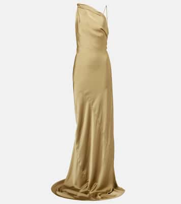 Draped one-shoulder lamé gown | Entire Studios