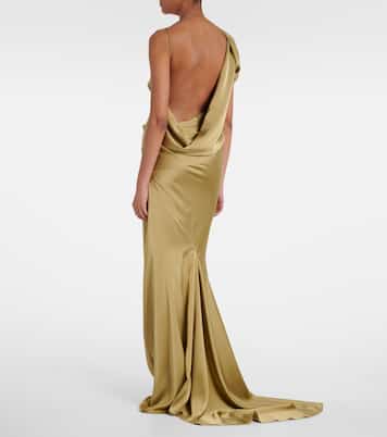 Draped one-shoulder lamé gown | Entire Studios