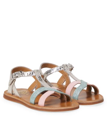 Sandalen Plagette aus Leder mit Glitter | Pom d'Api