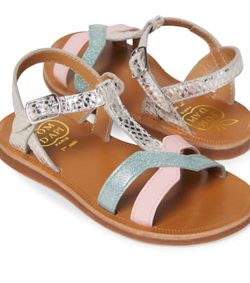 Sandalen Plagette aus Leder mit Glitter | Pom d'Api