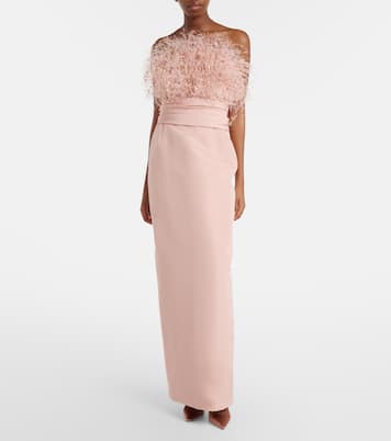 Feather-trimmed silk faille bustier gown | Oscar de la Renta