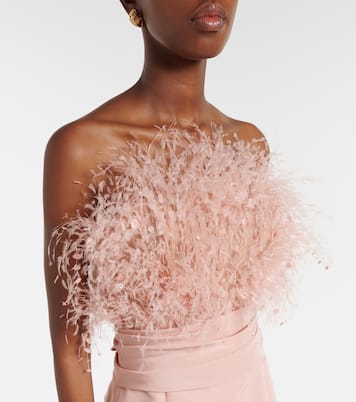 Feather-trimmed silk faille bustier gown | Oscar de la Renta