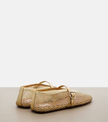 Leather-trimmed fishnet ballet flats | Alaïa