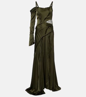 Asymmetric lace-trimmed satin gown | Blumarine