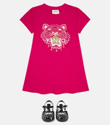 Logo-embroidered cotton dress | Kenzo Kids