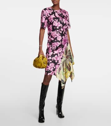 Asymmetric floral satin minidress | Dries Van Noten