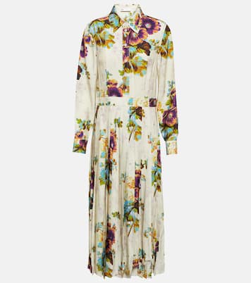 Floral pleated satin shirt dress | Tory Burch
