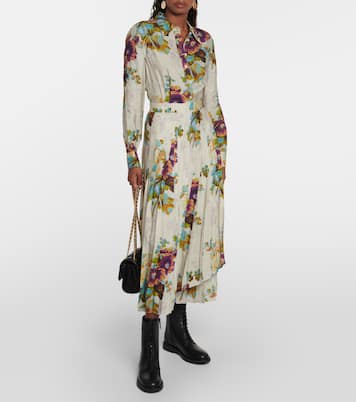 Floral pleated satin shirt dress | Tory Burch