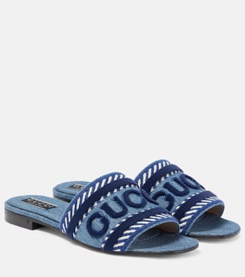 Pantoletten Gucci Script aus Denim | Gucci