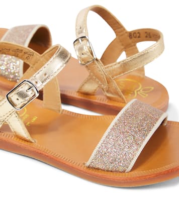 Sandalen Plagette aus Leder mit Glitter | Pom d'Api