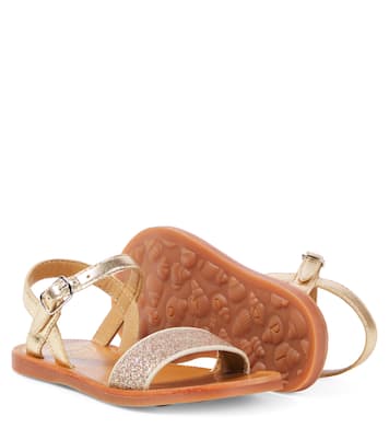 Sandalen Plagette aus Leder mit Glitter | Pom d'Api