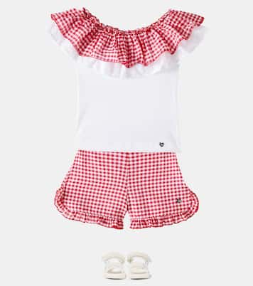 Gingham cotton-blend top and shorts | Monnalisa