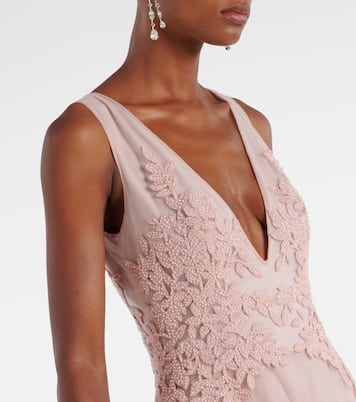 Floral-appliqué tulle gown | Costarellos
