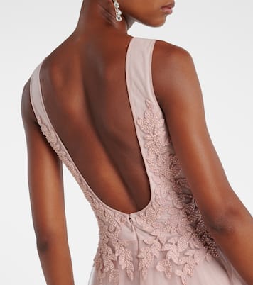 Floral-appliqué tulle gown | Costarellos