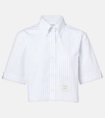 Camicia cropped in popeline di cotone gessato | Thom Browne