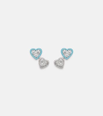 Heart 18kt white gold earrings with diamonds and enamel | Kamyen