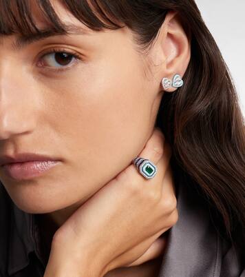 Heart 18kt white gold earrings with diamonds and enamel | Kamyen