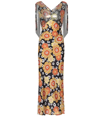 Mesh-trimmed floral gown | Rabanne