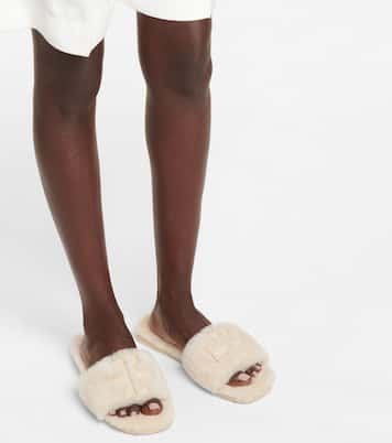Double T shearling slides | Tory Burch